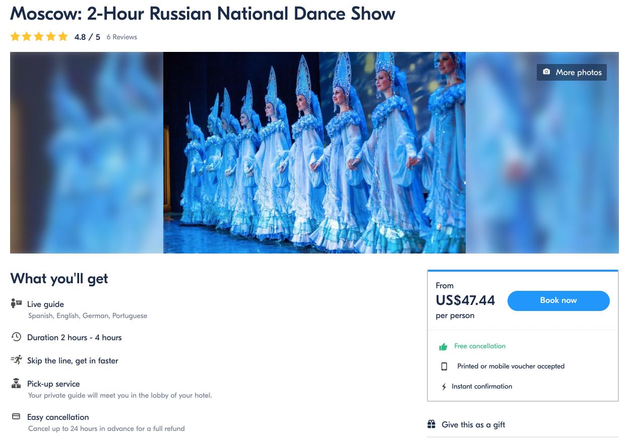 Moscow 2-Hour Russian National Dance Show Kostroma USD
